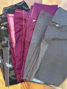 Fabletics Women's Legging Bundle - Gray, Burgundy & Camo